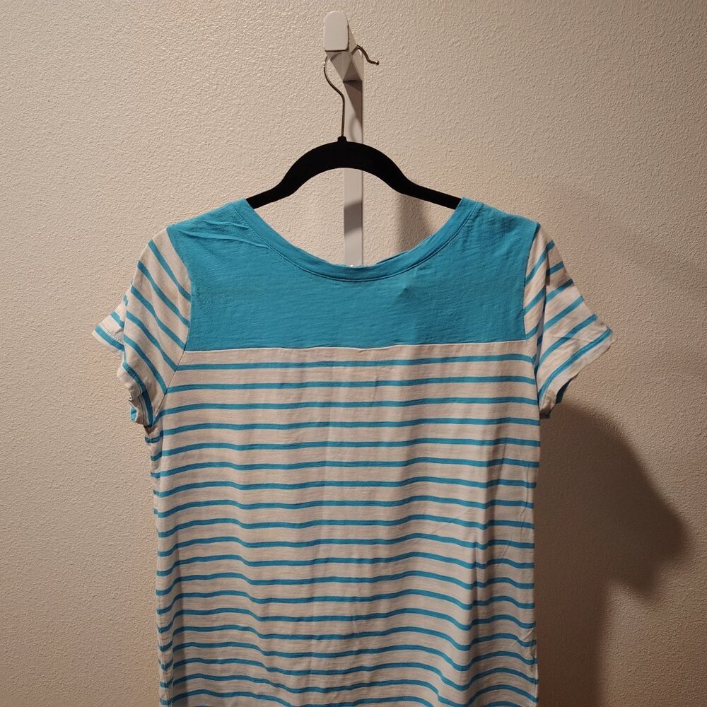 Tommy Hilfiger Women's Blue and White Striped Top Size Large Cotton Short Sleeve - Picture 3 of 11